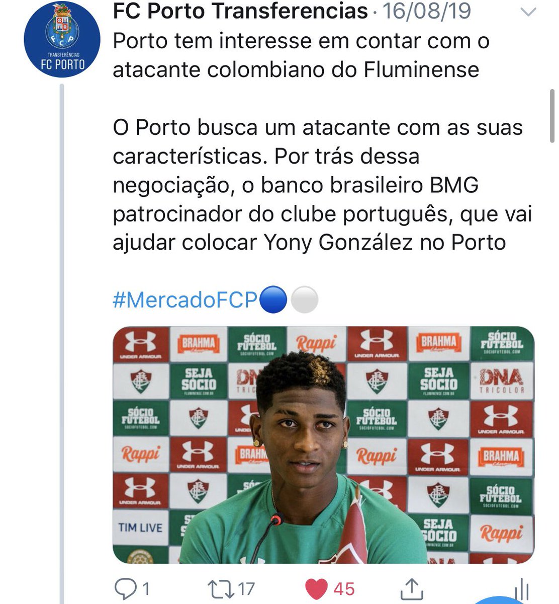 FCPortoMercado's tweet photo. Foi um enorme prazer e um enorme orgulho ter-vos informado tudo sobre as transferências e rumores do @FCPorto
Sem vos nada disto era possível, um muito obrigado nação azul e branca e até janeiro ! 

Aqui ficam os tweets mais destacados até ao dia de hoje ! 

#MercadoFCP🔵⚪️ https://t.co/zmmKAqGL0g
