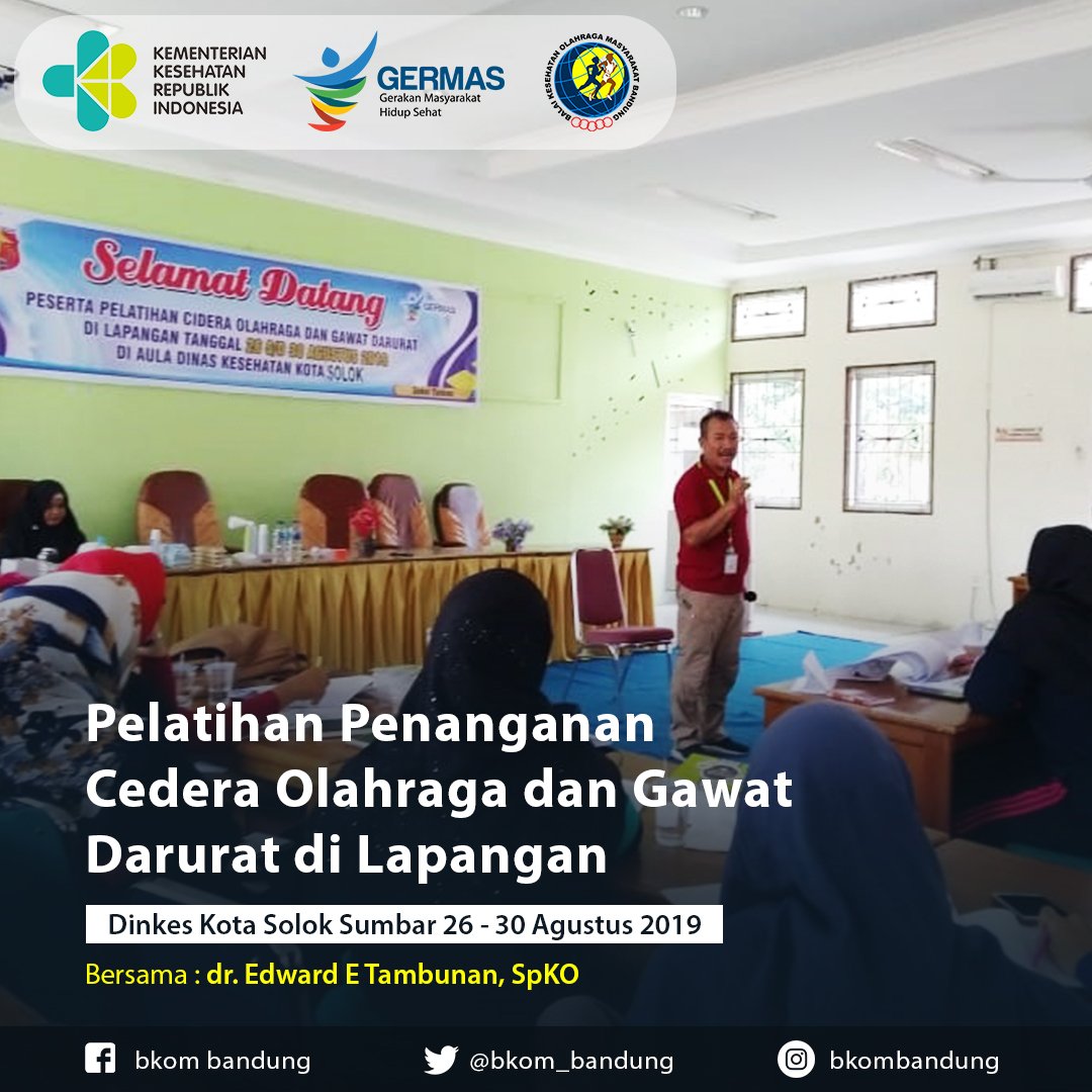 bkom_bandung's tweet photo. Halo Fitizen!
Pada tanggal 26-30 Agustus 2019 BKOM Bandung berkunjung ke Dinas Kesehatan Kota Solok, Sumatra Barat dalam rangka kegiatan "Pelatihan Penanganan Cedera Olahraga dan Gawat Darurat di Lapangan yang dibimbing langsung oleh dr. Edward E. Tambunan, SpKO. https://t.co/lTKQJXBzVB