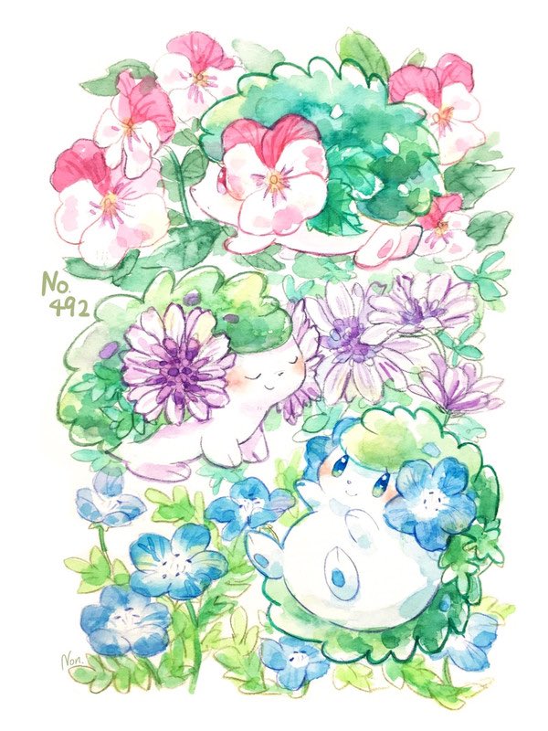 pokemon (creature) no humans flower traditional media white background painting (medium) watercolor (medium)  illustration images