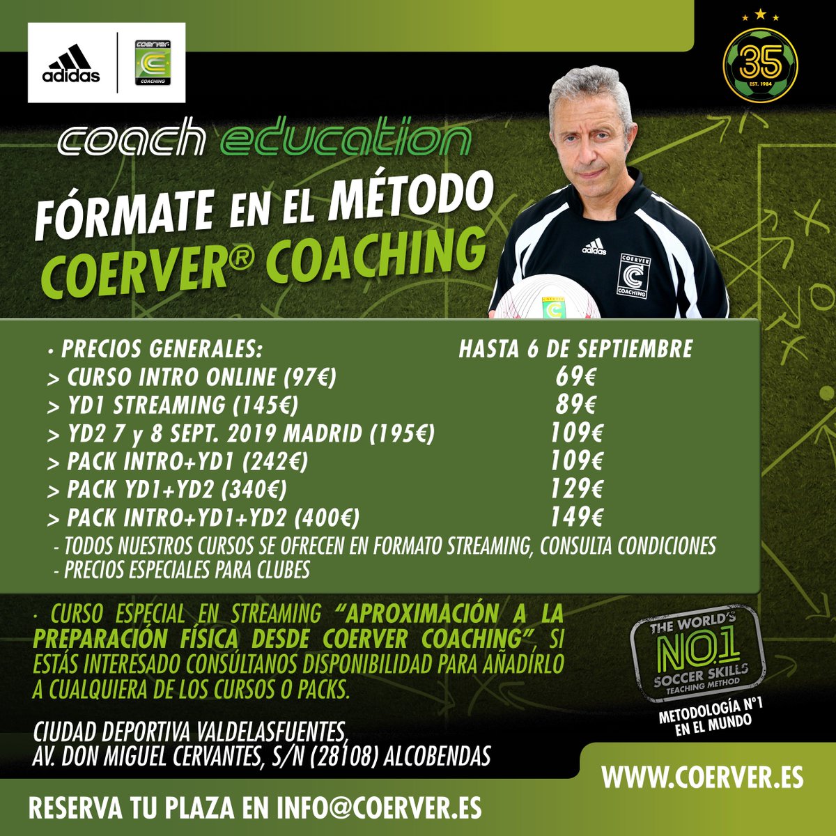CoerverSpain's tweet image. ¡3 días! Eso es lo que queda para formarte como entrenador #Coerver con el YD2. Estamos deseando que llegue el fin de semana para poder presentaros a #AlfGalustian y que os convirtáis en unos profesionales del método ¡Quedan muy pocas plazas!