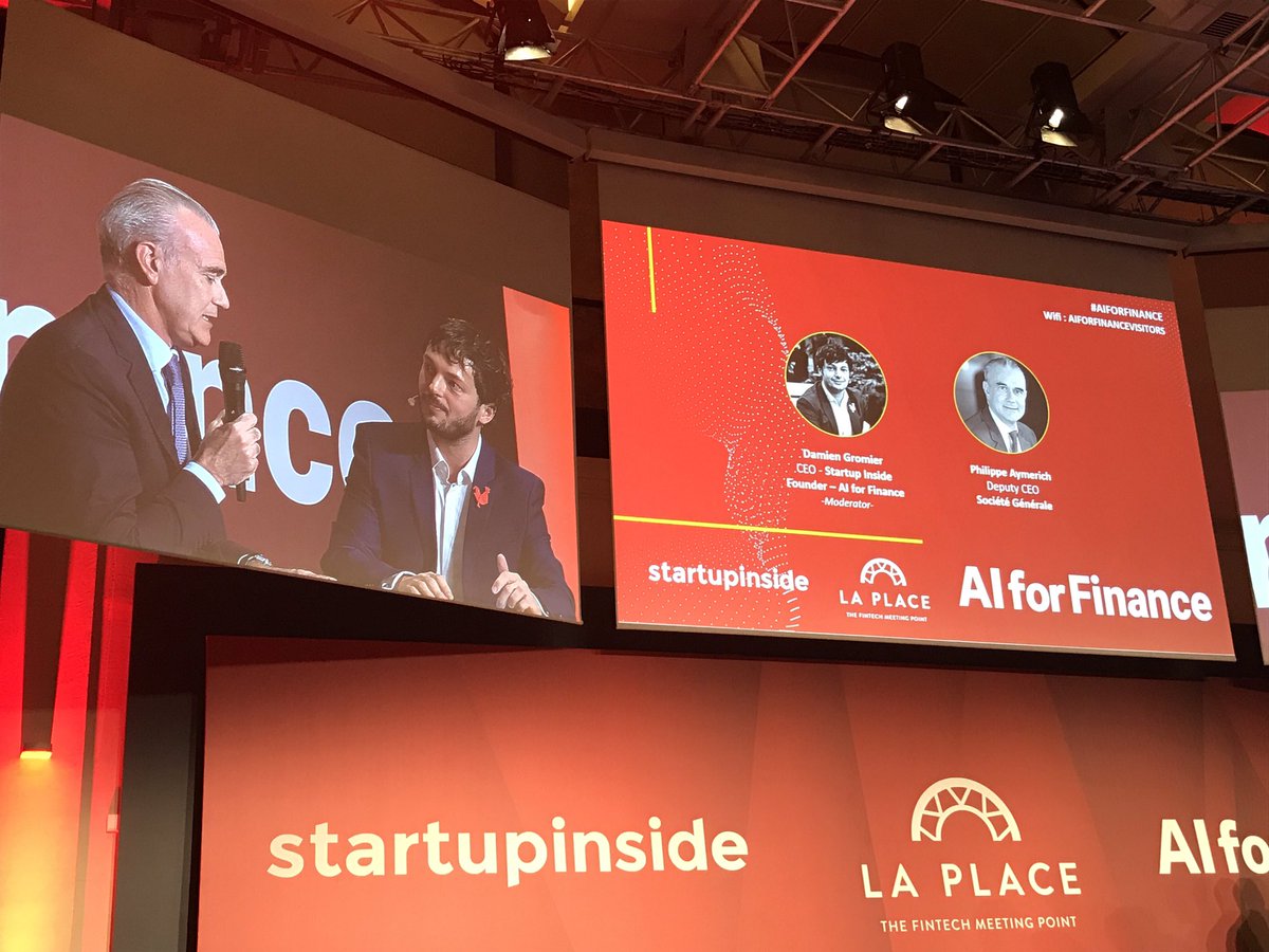 #aiforfinance «AI is already a part of our work everyday. We have 80 use cases working on. One of the major issues is security, our deep learning machine works on the fraud detection. And our virtual assistants give us tools to work better» <a href="/PhilippeAYME65/">Philippe AYMERICH</a> DepCEO <a href="/SocieteGenerale/">Societe Generale Group</a>