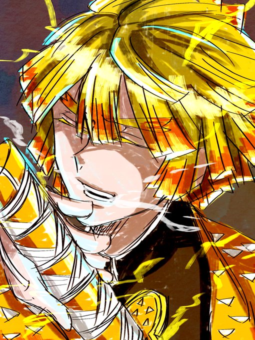 HalLさんがTwitterに投稿した我妻善逸(鬼滅の刃)のイラスト。