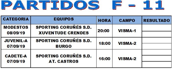 SpCorunesSD's tweet photo. Partidos de fútbol-11. Jornada 7 y 8 de septiembre de 2019.
https://t.co/BNbppWGBxE https://t.co/nxOEtUUdJD