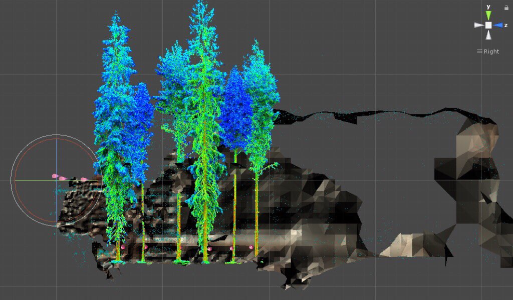 flyARStudio's tweet image. WIP screenshot from Unity, where @pointcloudfi trees are going to be planted on @HelsinkiXR ”soil” using @immersal_ar . #arcloud #AugmentedReality #mixedreality #pointcloud