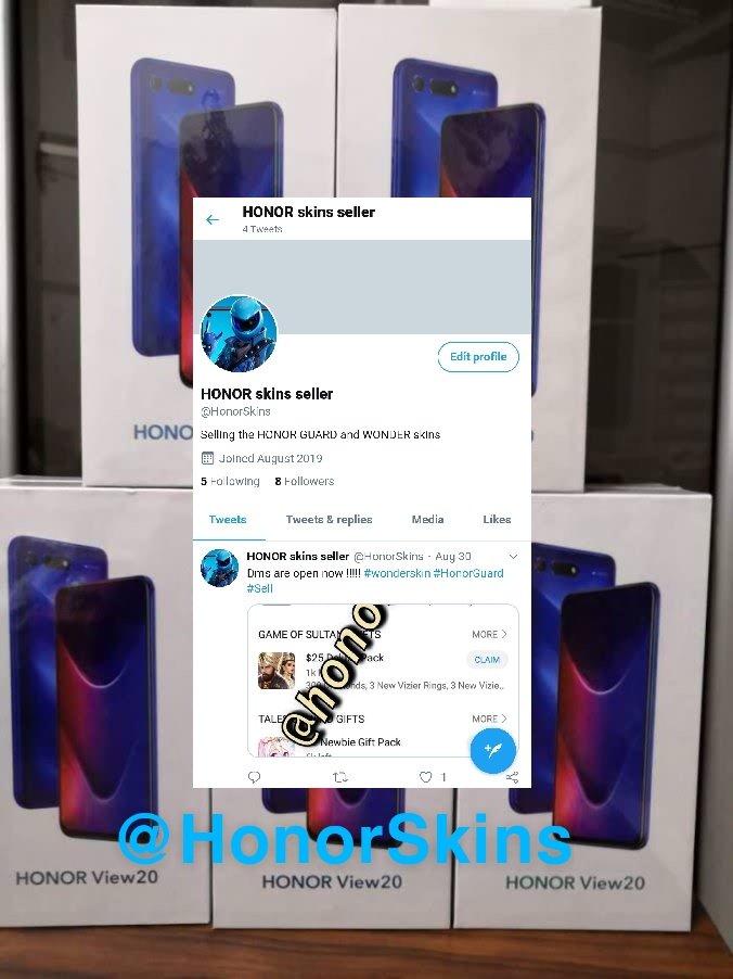 HonorSkins's tweet photo. More phone came in !!!!!! 
DM if you want an HONOR GUARD skin
#HonorGuard #wonderskin #honorview20 https://t.co/cvQJqMiO81