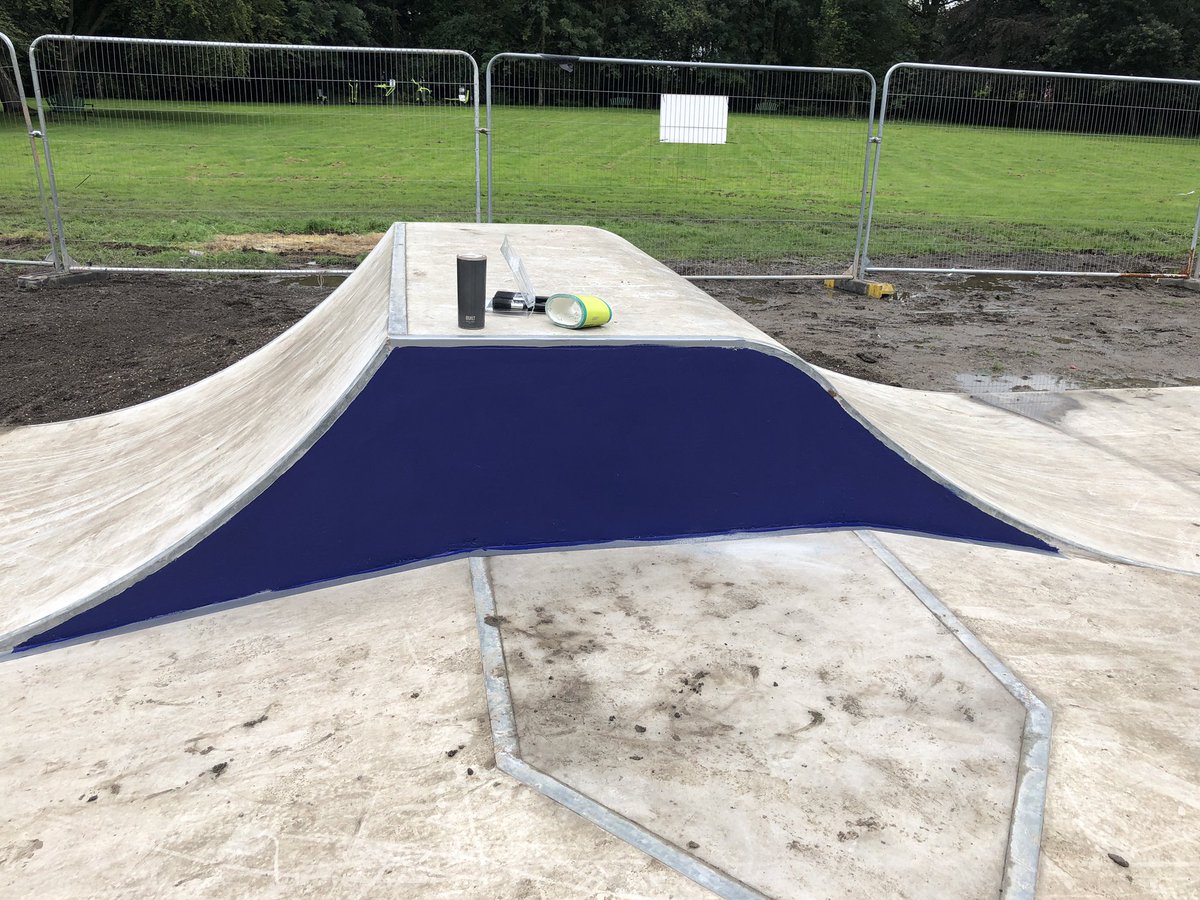 Beautiful blue paint to finish off the ramps #mercerpark Watch this space at the end of the week for the finished space #wheeledsports #hyndburn #canihaveagoyet