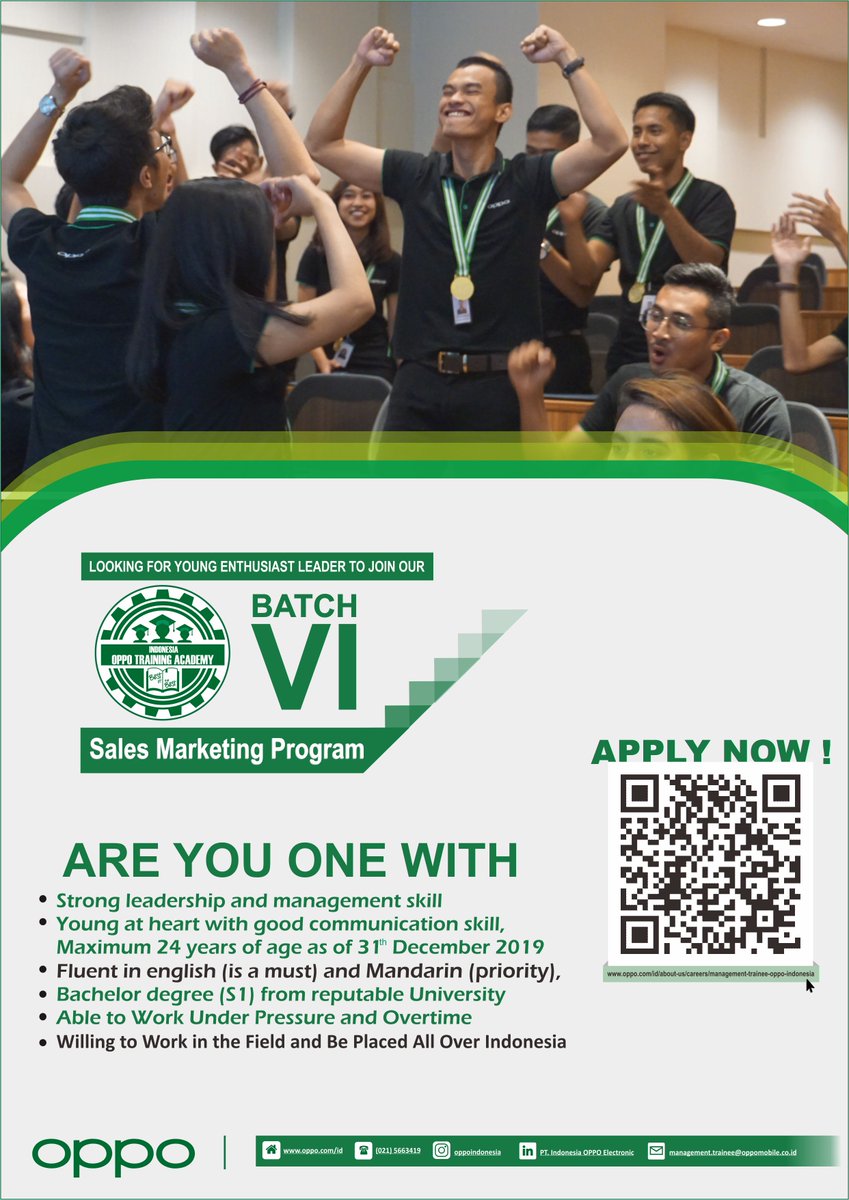 OPPO Indonesia Job Vacancies | OPPO Indonesia Training Academy (Management Trainee) Looking For Young Enthusiast Leader to Join Our Sales Marketing Program | Apply Now bit.ly/2lzzjGM