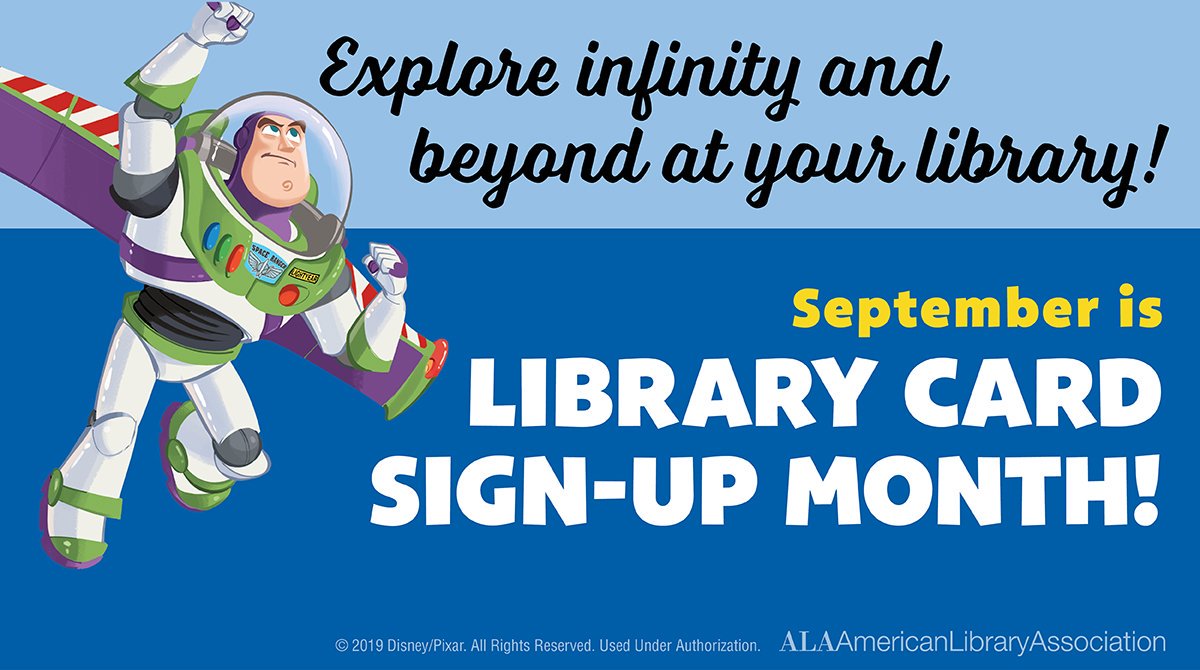 September is Library Card Sign-Up Month! Buzz on over to your local library and sign up for a library card today. It's your ticket to fun and adventure! #LibraryCardSignUp
