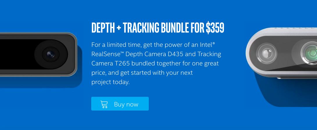 RealSenseai's tweet image. The Depth &amp;amp; Tracking Camera Bundle is here! Get the #IntelRealSense D435 #DepthCamera with a wide field of view and global shutter together with Intel RealSense #TrackingCamera T265 with vSLAM and #6dof for use in robotics, #AR, drones and more. Buy now realsen.se/6DwR