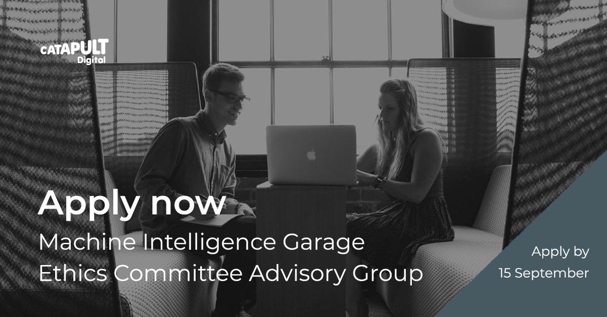 DigiCatapult's tweet photo. Digital Catapult is inviting #AI and data science experts, researchers and industry leaders to apply to join the Machine Intelligence Garage Ethics Committee Advisory Group. 

If you are interested, please complete your application by 15 September: https://t.co/dLpKLs2PVd https://t.co/FpIfBNnAOZ