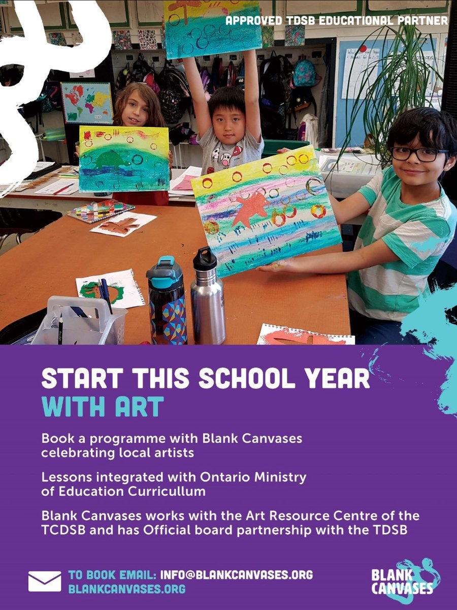 BlankCanvasesTO's tweet photo. It's Back to School!! 
The students are excited to begin a new year. Welcome your students with Art. Book early to ensure an available spot. 
For booking write to info@blankcanvases.org
For more details visit https://t.co/RztWYXK2cT
.#BlankCanvases #Currysartstore #BackToSchool https://t.co/I6GYGSDEft