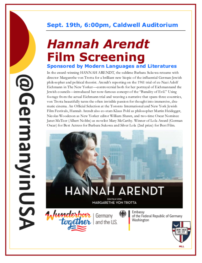 AATG_MDDC's tweet photo. Join us @CatholicUniv on 9/19 @ 6pm in Caldwell Hall for a film screening of Hannah Arendt made possible by the #WunderbarTogether grant. @aatg @GoetheDC @AuswaertigesAmt #deutsch #film #german https://t.co/G1VvNO9aam