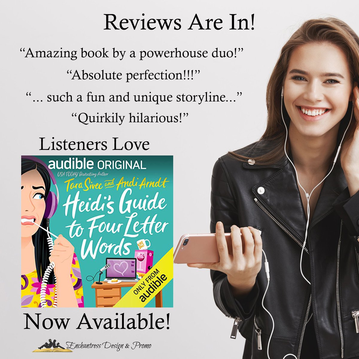 VivianaIzzo's tweet photo. Now Available! "Heidi's Guide to Four Letter Words" by @TaraSivec & #AndiArndt Narrated by @andi_arndt
Grab your copy now! https://t.co/aKw7snt8rR eBook coming on 12/3/19! Pre-order https://t.co/uFQRiTibwW @audible_com #RomCom #Cotemporary #TaraSivec #Audiobook #AudibleOriginal https://t.co/HiFFBcmNQ5