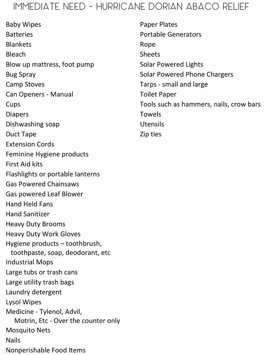 We are accepting supplies for the Abacos at our office. Please call to ensure someone is at the office to accept your items, 407-585-4300. #AbacoStrong #standwithabaco