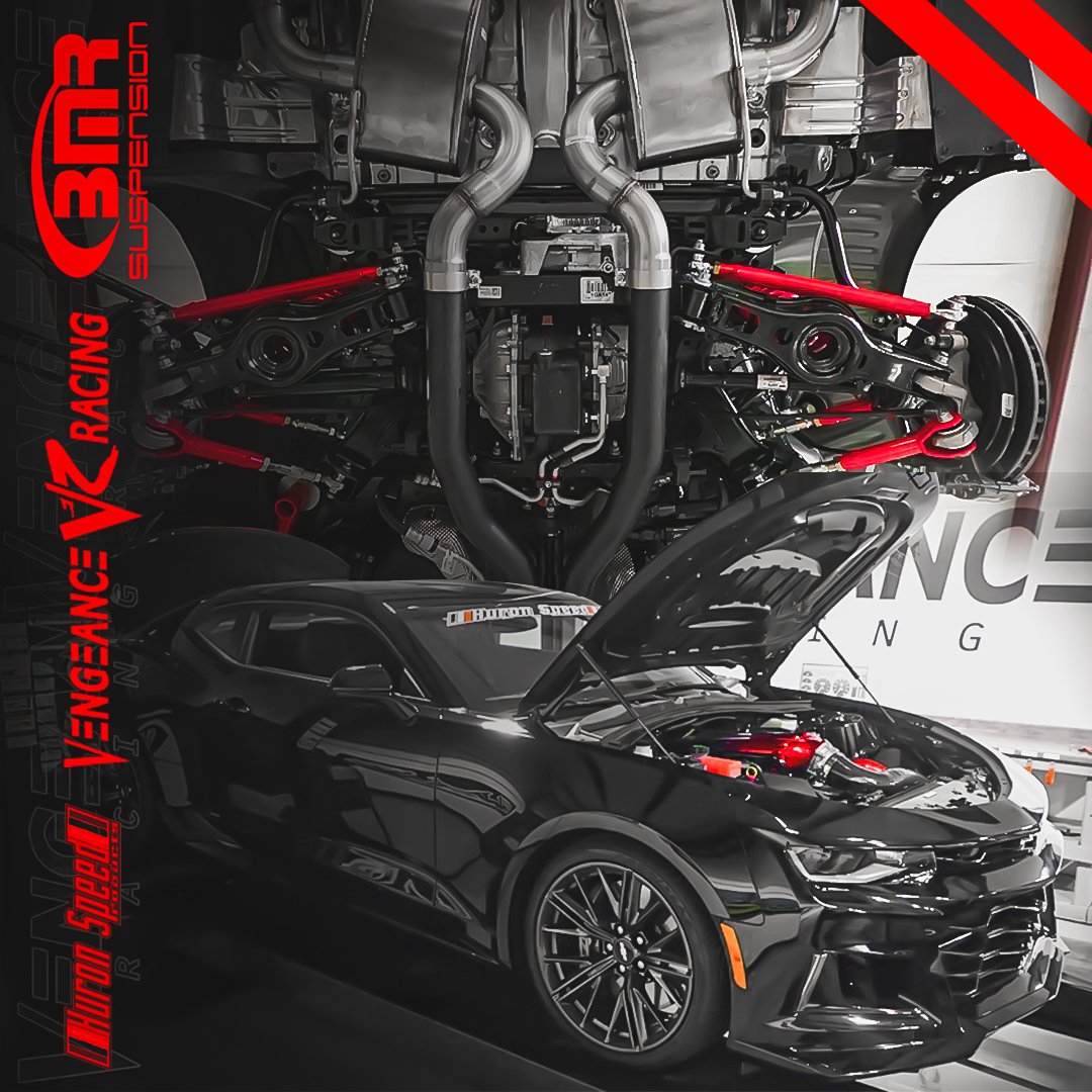 @vengeance_racing killing it again with their recent project assisting with the all-new 1000+HP prototype twin-turbo system for the 2016+ Camaro platform from @huronspeedproducts. They chose to upgrade the suspension on the Camaro with a full BMR rear suspension setup!
