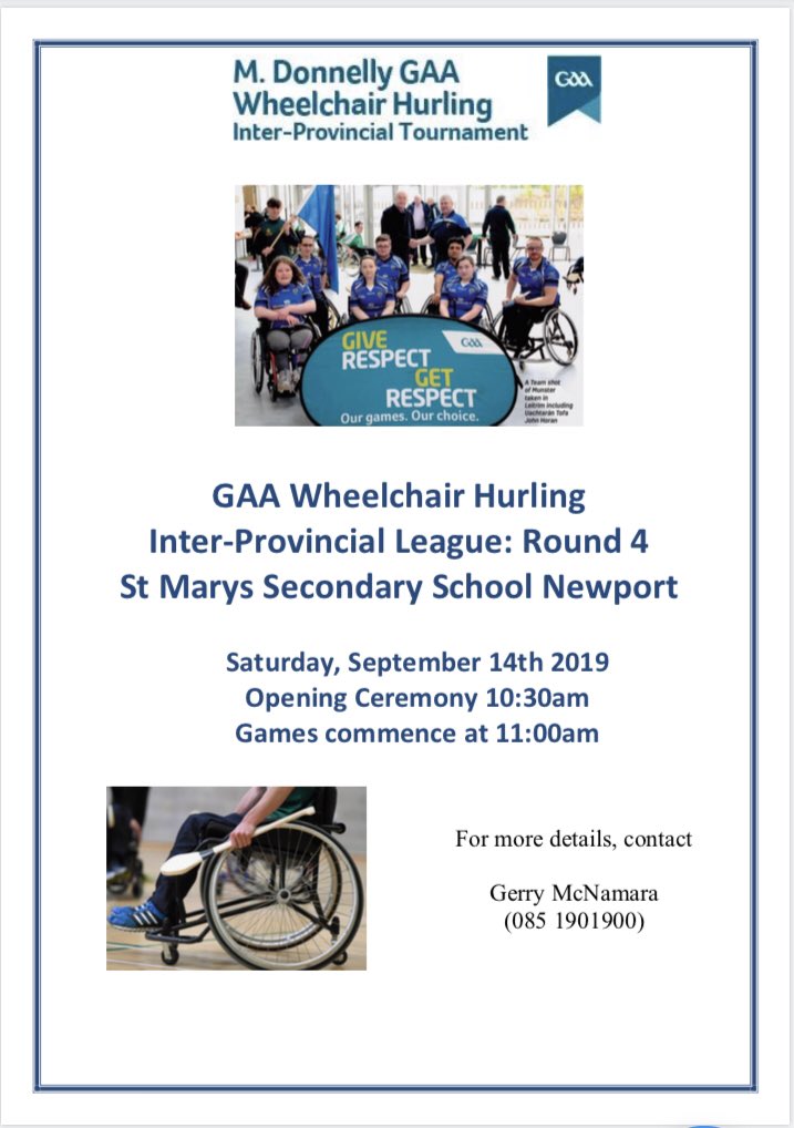 Proud to be hosting the M.Donnelly GAA Wheelchair Hurling Inter-Provincial Tournament #wheelchairhurling #GAA @TulachSheasta1 @rearcrossns @MurroeBoher @SeanTreacysGAA @AhaneGAAClub @cconnellns