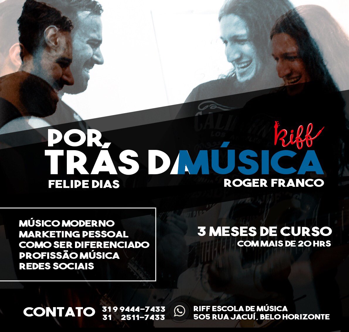 Olha aí músicos de BH e região! Faça sua reserva pelo WhatsApp 31 99444-7433. Início dia 10/09. <a href="/FelipeDiasGt/">Felipe Dias</a> <a href="/escolariff/">Riff</a>