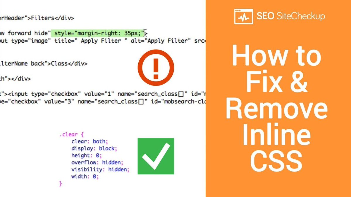 Seositecheckup's tweet image. How to Fix and Remove Inline CSS?
Learn the easiest way to do it with this tutorial video here➞buff.ly/2FpjpG4
#SEOSiteCheckup #InlineCSS #WebsiteAnalysis #WebsiteOptmization