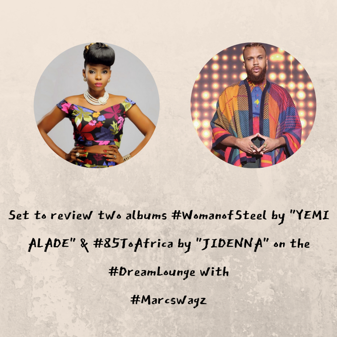 dream925fm's tweet image. It&apos;s another #DoubleEdition and we&apos;re set to review two albums #Womanofsteel by @yemialadee &amp;amp; #85toAfrica by 
@Jidenna on the #AlbumReview segment of the #DreamLounge with 

 T U N E IN 

 🐾🚀🚀