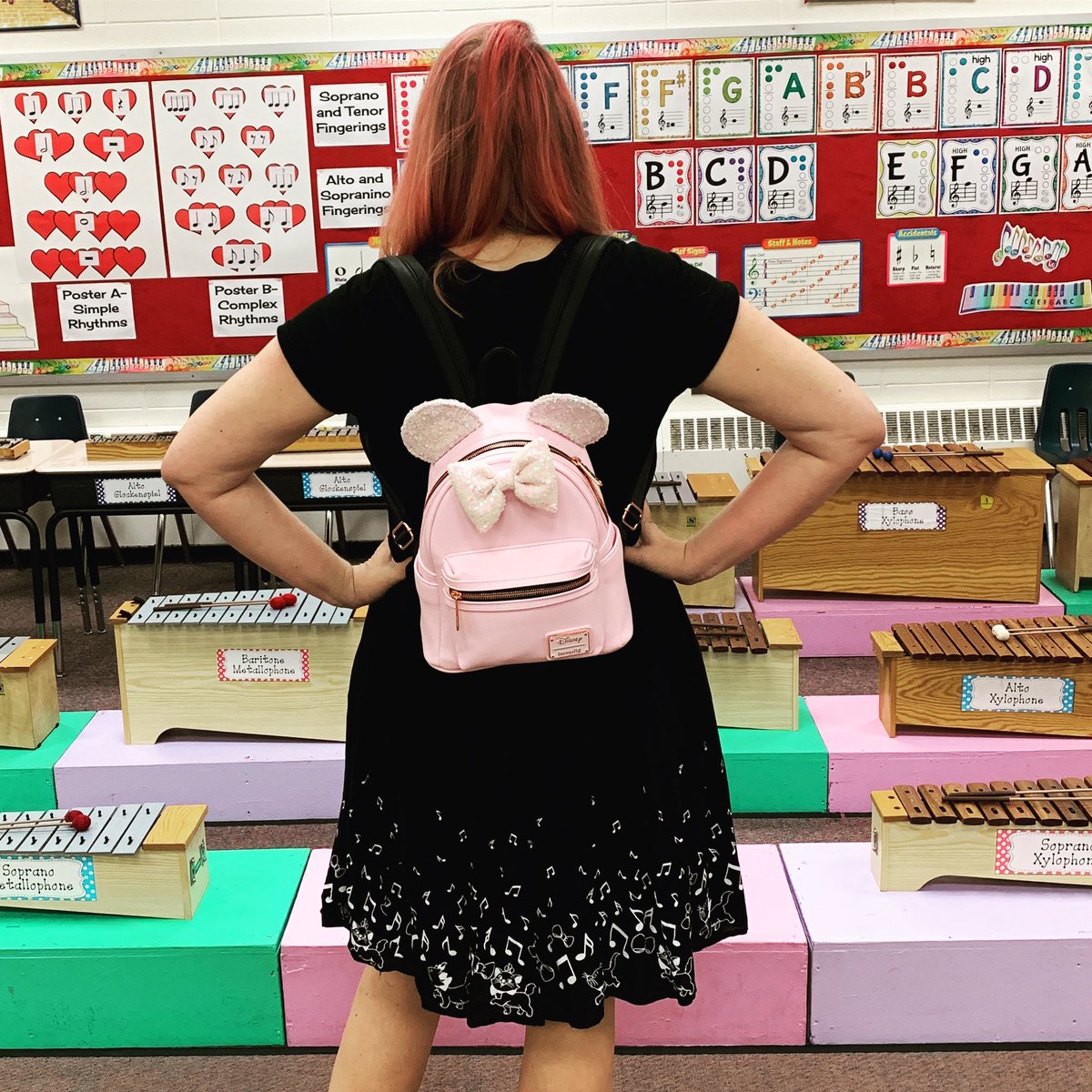 Ready for school in my #minniemouse #loungeflyminibackpack #iteachmusic #eips1stday