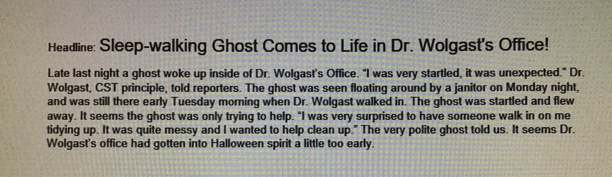 We’re developing our headline writing skills today! Ss learned how to write an attention-grabbing headline for their news articles. To challenge them, I gave them a headline and they wrote a “mini” article! We have some creative Ss here <a href="/CSTWildcatsMS/">ChisholmTrailMS</a>! <a href="/MichaelWolgast/">Dr. Mike Wolgast</a> #big3