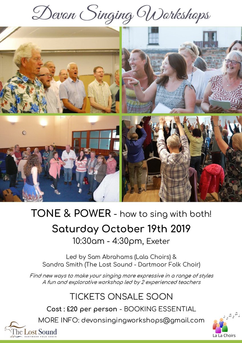 Delighted to be running a fun #singingworkshop with @LaLaChoirs on OCT 19th in #Exeter #Devon Top #vocal  tips to keep you singing your best! Come join us! Info +booking: devonsingingworkshops@gmail.com #devonhour #torbayhour #worldvoiceday #choir #singingtechniques