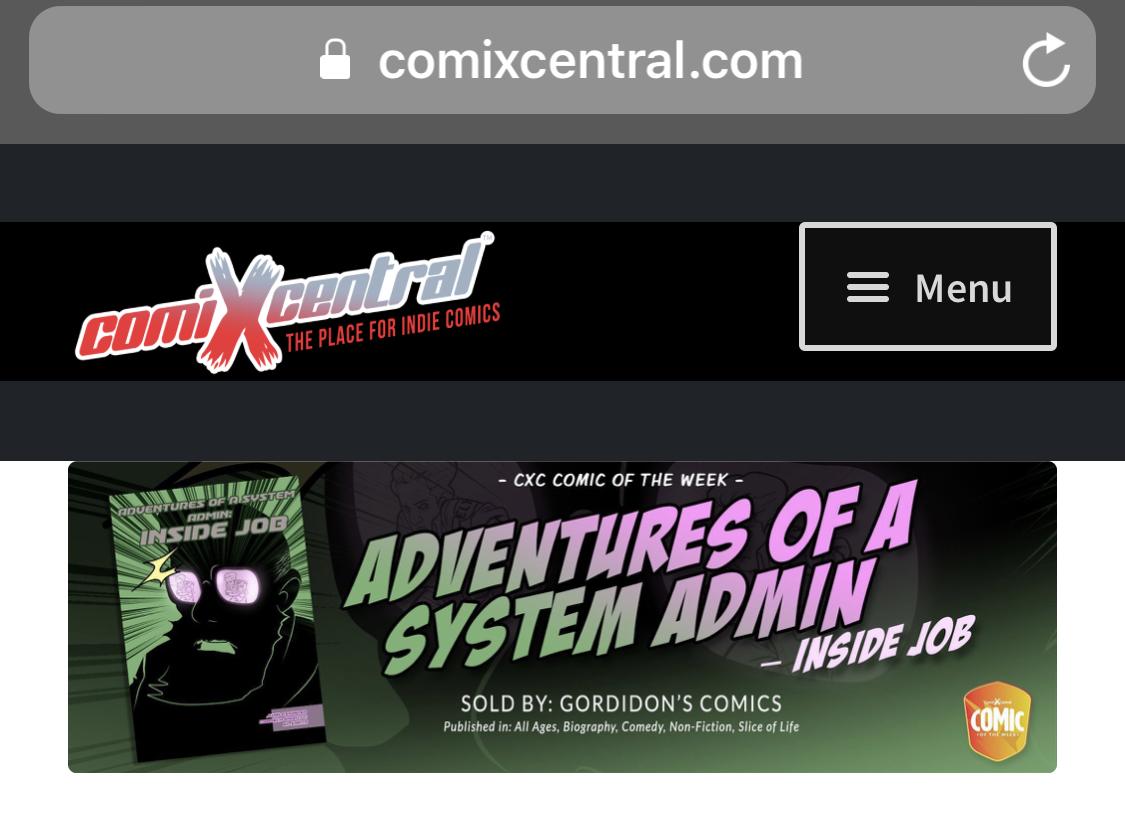 Gordidon's tweet photo. Exited to announce that Adventures of a System Admin - Inside Job has been selected Comic of the Week at @ComixCentral Go get a copy and support indie comics as there is a big selection at ComixCentral. #comixcentral #cxc #comicoftheweek #indie #indiecomics #indiecomic #comics https://t.co/3cDEAMiWYQ