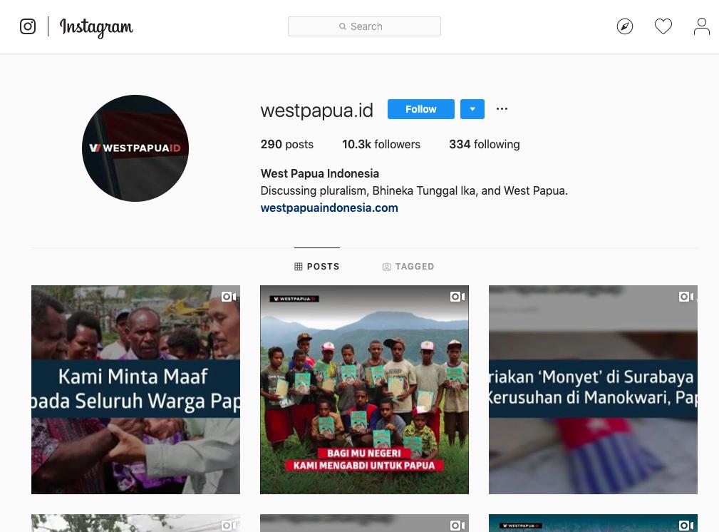 The WestPapuaid  @instagram account with 10.3k followers gives the same pro-government material as what we have seen on  @Twitter, Facebook and YouTube. I ran an  @instagram audit ( https://igaudit.io/ ) to see estimate of real followers. The account has 34% real followers.