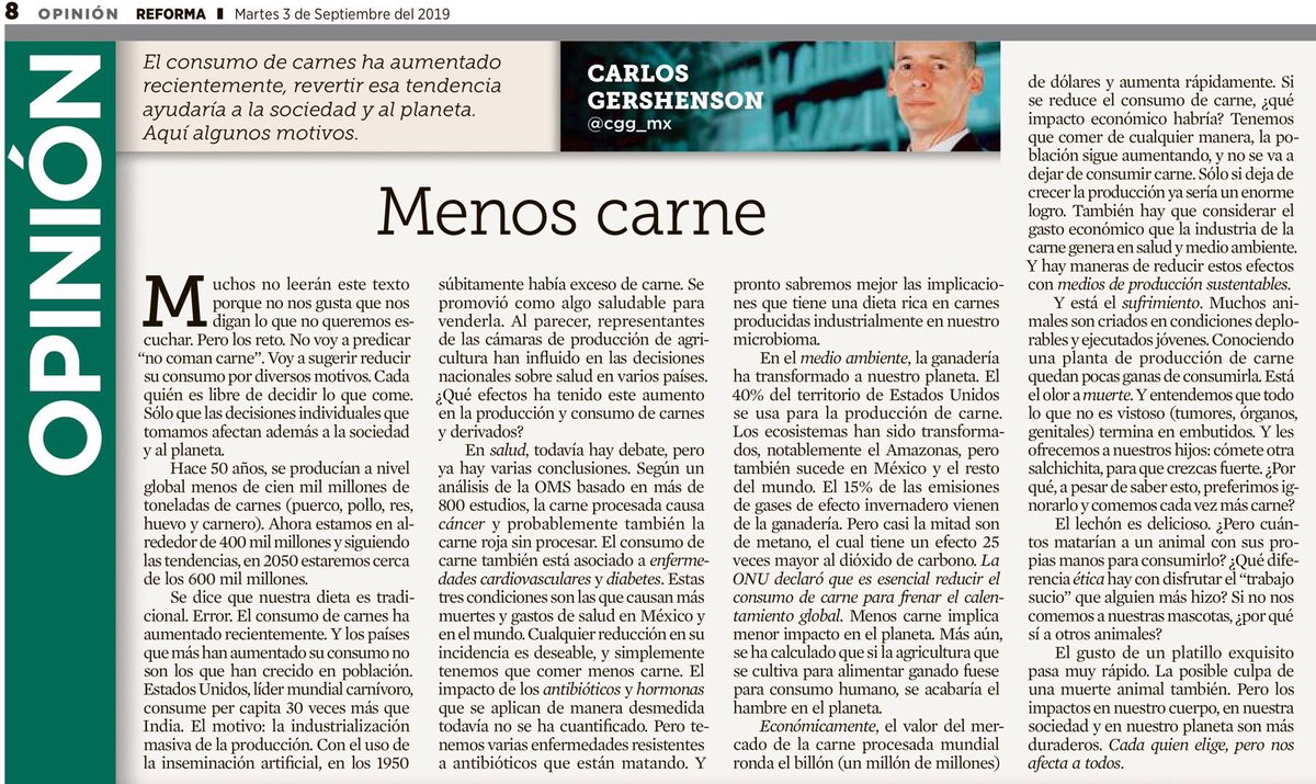 Menos carne. 

Extraordinaria reflexión de <a href="/cgg_mx/">Carlos Gershenson</a>