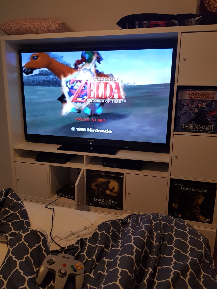 When you get inspired by <a href="/DontRachQuit/">Rach 💙</a> to play OoT but your bedroom setup and N64 cable length does not equal comfy setup #designflaws