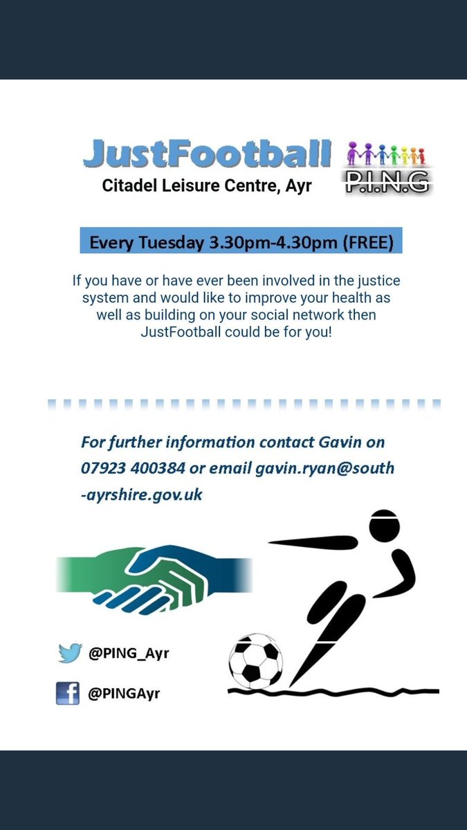GavinRyan2124's tweet photo. Justfootball every Tuesday at 3.30pm. @JustDBaird @CJAyrshire @PING_Ayr @Faye_Murfet @RecoveryAyr @southayradp please share. Ta https://t.co/wgm6aTe3R4
