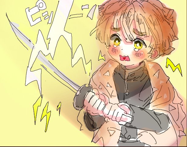 駒（まこえすと）さんがTwitterに投稿した我妻善逸(鬼滅の刃)のイラスト。