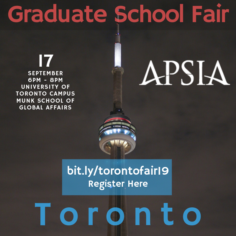 apsiainfo's tweet photo. Looking for a #GradSchool? Envision a career in #CDNPoli, Diplomacy, #GlobalDev, #NatSec, #IntlBiz, #HumanRights, #ClimateChange, #Innovation, & More?
Find a One-Stop-Shop at our Recruitment Fair in #Toronto on 17 Sept!
Learn more and register today at https://t.co/zwe9heRh7t https://t.co/2z3LlVFqwv