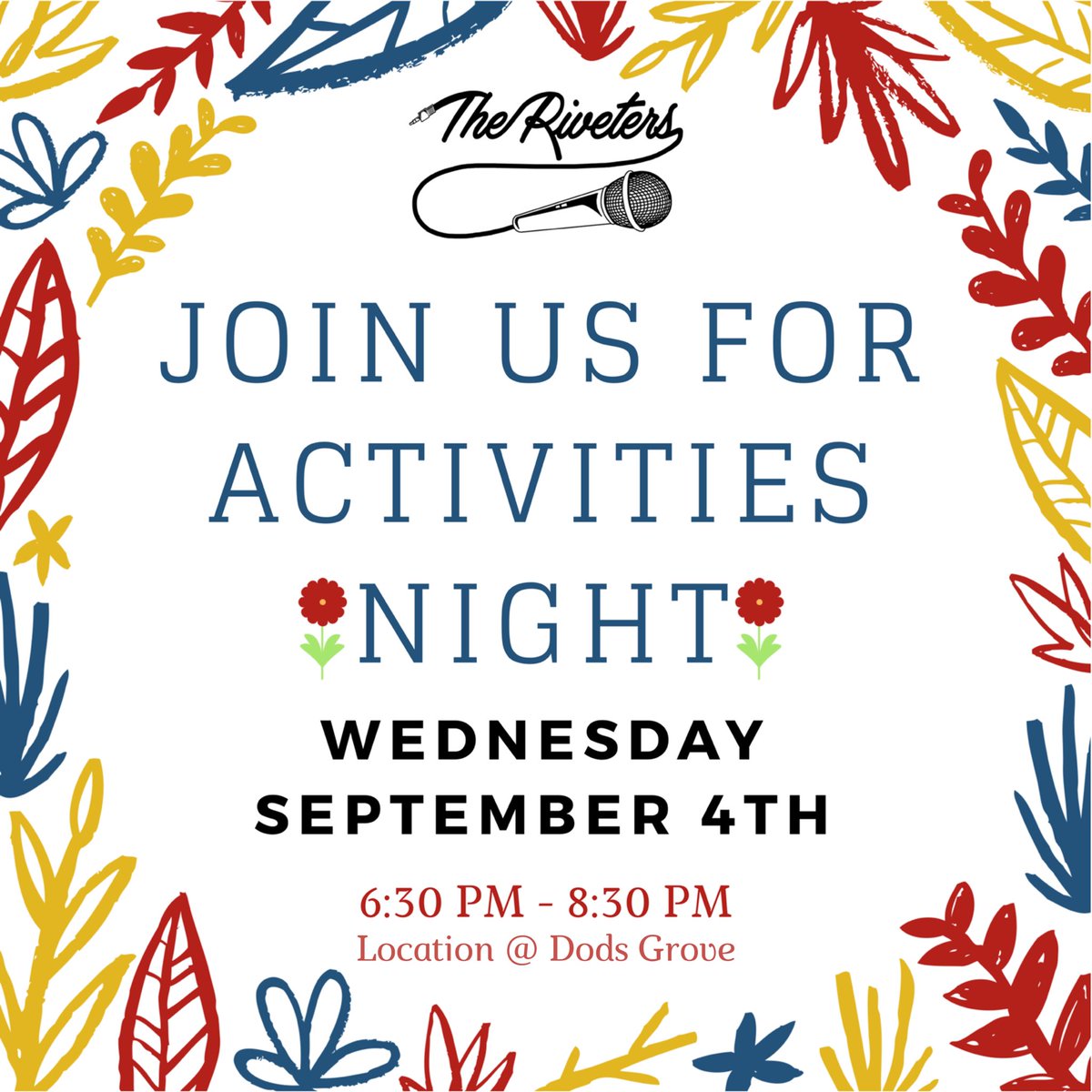 theriveters_fsu's tweet photo. TOMORROW! Come to our table at activities night to sign up for auditions! Rain location at Steele Hall Fieldhouse. https://t.co/OyhhNN1Lv8