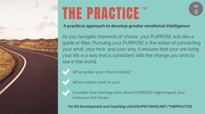 How is PURPOSE guiding your choices this week?   Try our Tuesday tip. #emotionalintelligence #unlockinginfinitepossibility  EQuipStudios.net/THEPRACTICE