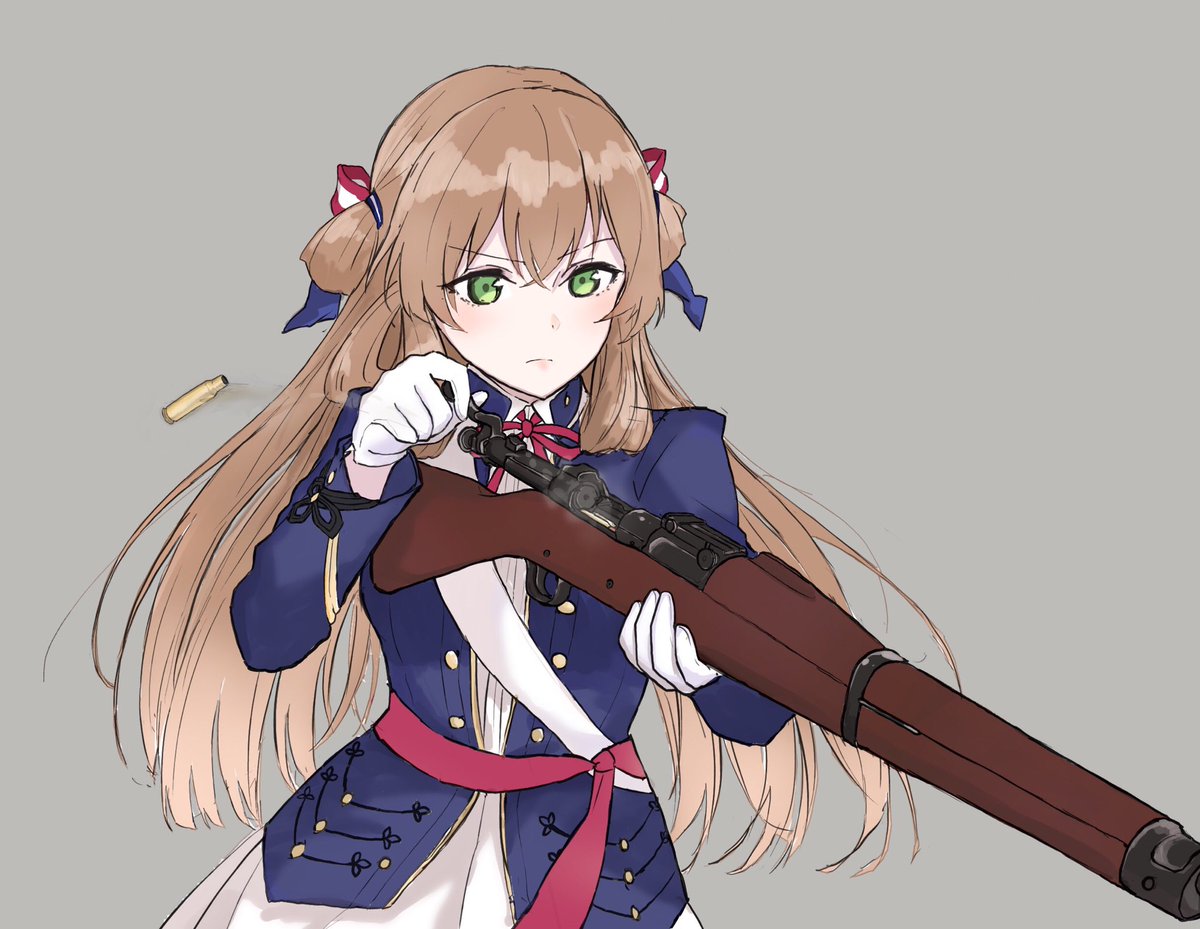 springfield (girls' frontline) 1girl weapon gun solo green eyes long hair gloves  illustration images