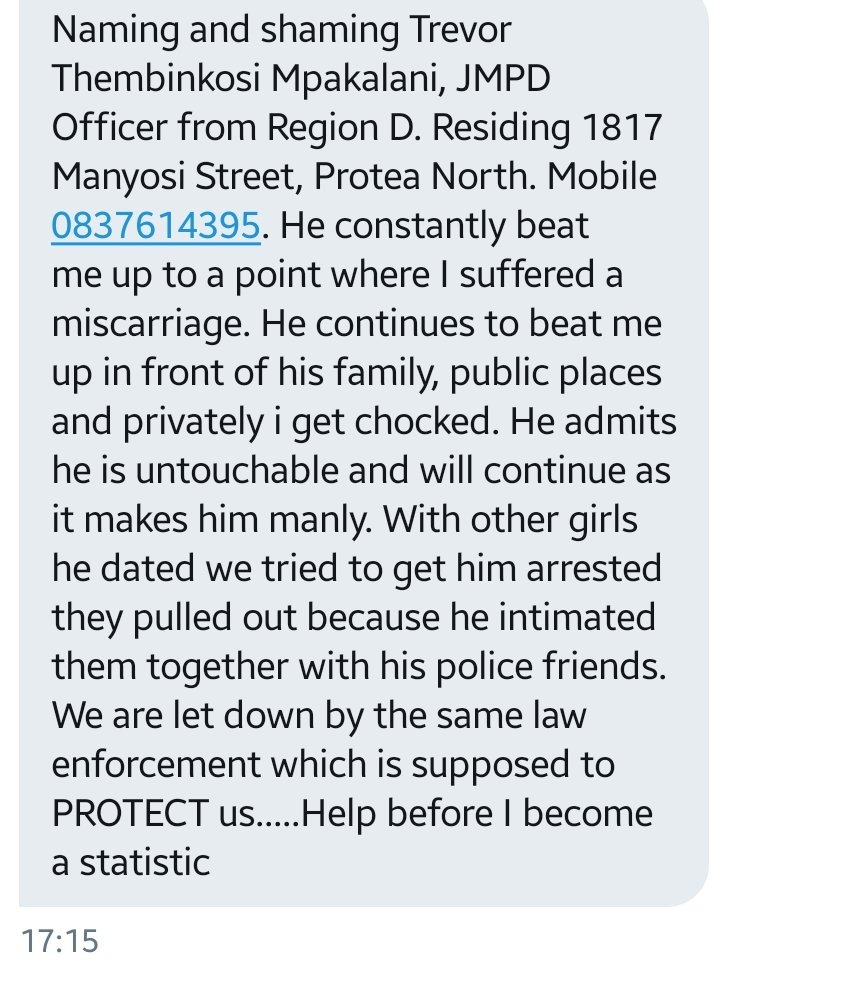 tawk_ZA100's tweet image. 7.  @akreana_ #AmINextPROTEST @SAPoliceService your "policeman" Thembinkosi Mpakalani needs to be stopped. Before it's too late.