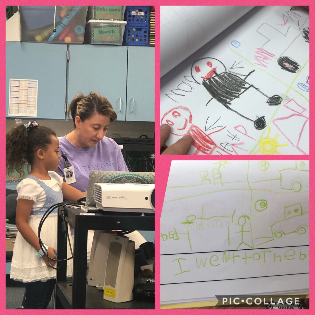 Kindergartners are drawing stories and labeling their illustrations.  #thewildcatway