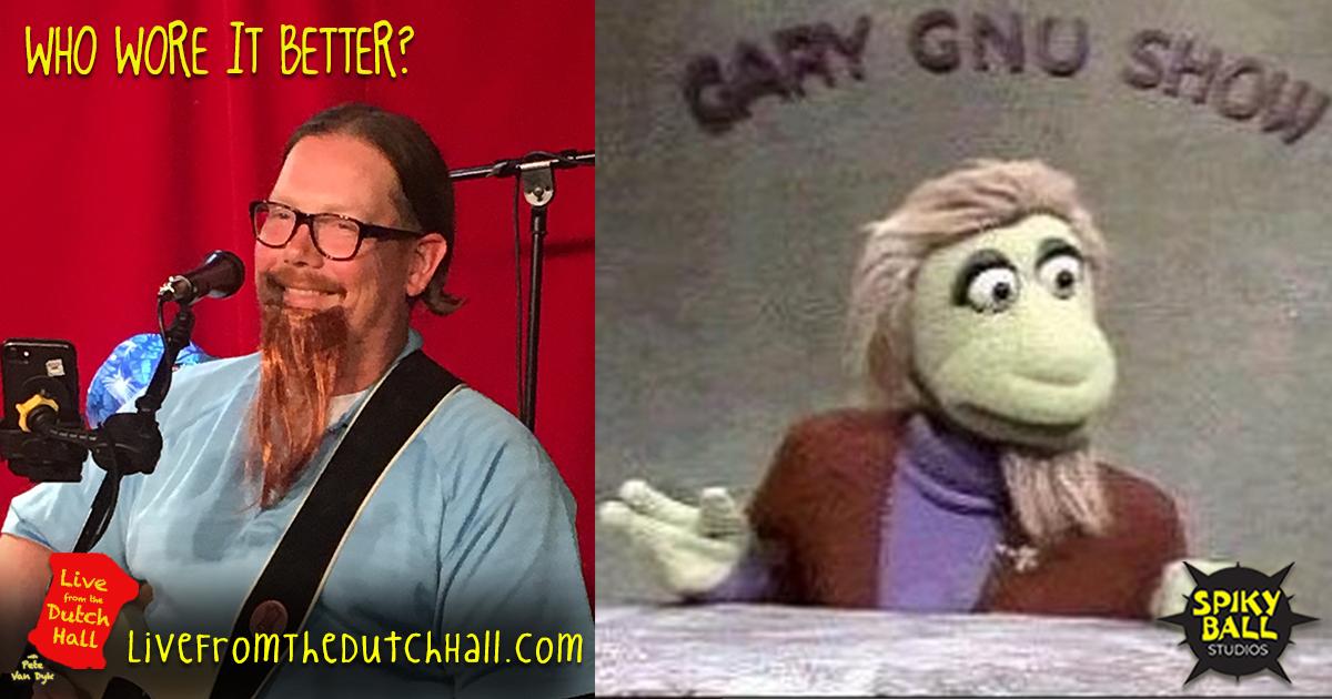 dutchhall's tweet photo. Who wore it better? One is a weird creature from the 70's, with a bad hair cut and ridiculous goatee... the other is classic TV icon Gary Gnu.
#LFTDH
#charters #garygnu
#spikyballstudios
#greatspacecoaster https://t.co/stf4BgnoNH