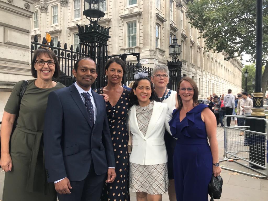 DrSteveDunn's tweet photo. Our shining lights Sue, Vivek, Ali, @GyldaNunn, MariLou and @BallamHelen who have made outstanding contributions over the last couple of years have been to number 10 to talk about the challenges faced by the NHS and what we are doing about it. Looks like they enjoyed their day https://t.co/BHlcBK1EQo