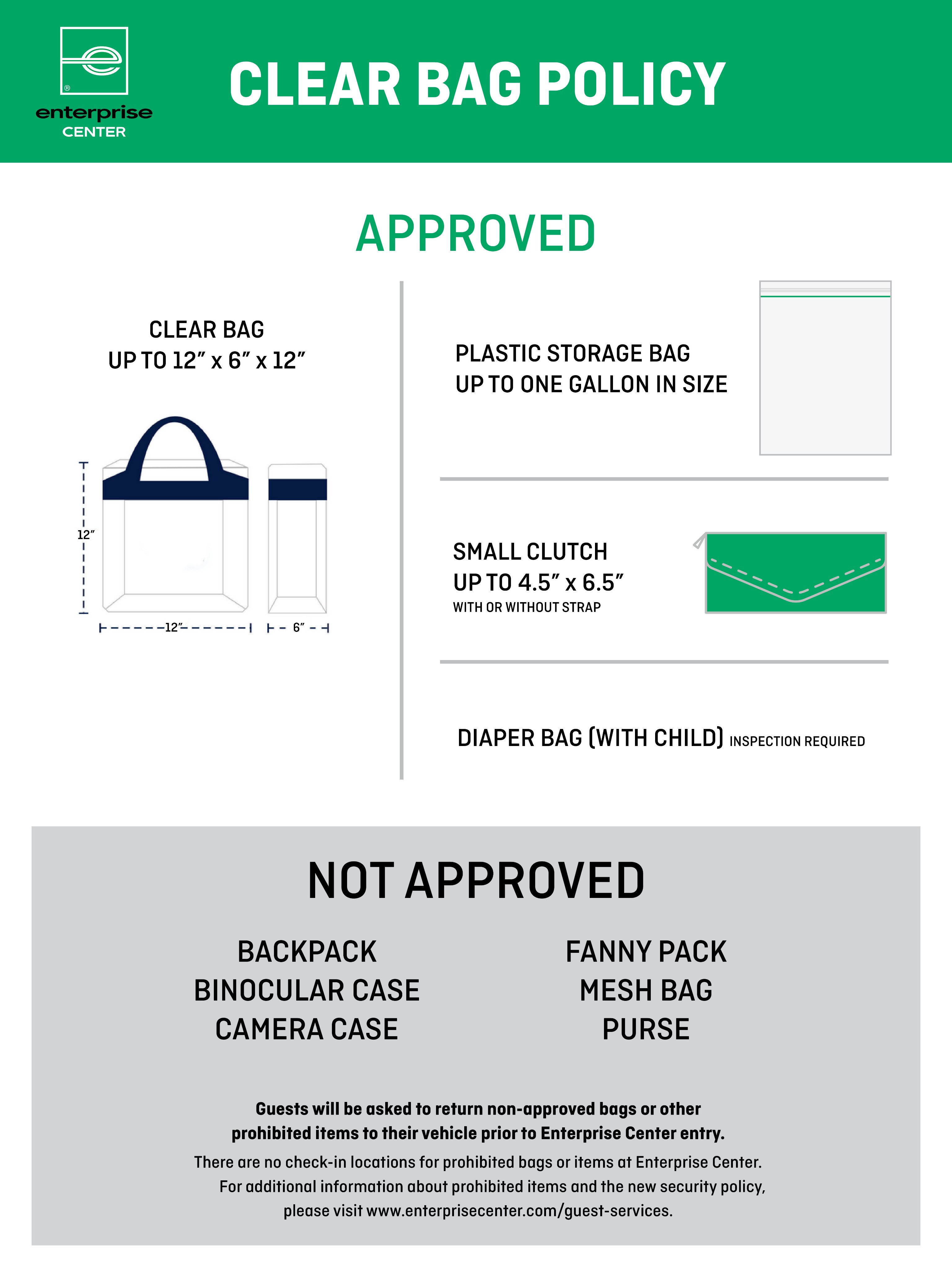 Enterprise Center on X: REMINDER! Our new Clear Bag Policy is in effect  tonight for John Mayer's concert. Please see the graphic below or visit:   #STL  / X