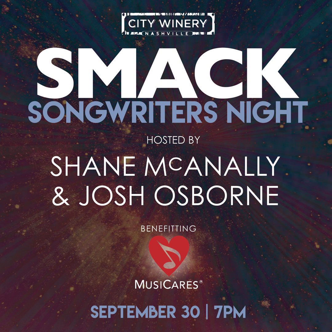 SMACKSongs (@smacksongs) on Twitter photo JUST ANNOUNCED: We're hosting a Songwriters Night at <a href="/CityWineryNSH/">CityWineryNSH</a> on 9/30 with the entire SMACK crew. Hosted by <a href="/shanemcanally/">Shane McAnally</a> + <a href="/ohmyjoshosborne/">Josh Osborne</a>. Make sure to grab your tickets before they sell out ā citywinery.com/nashville/smac⦠JUST ANNOUNCED: We're hosting a Songwriters Night at <a href="/CityWineryNSH/">CityWineryNSH</a> on 9/30 with the entire SMACK crew. Hosted by <a href="/shanemcanally/">Shane McAnally</a> + <a href="/ohmyjoshosborne/">Josh Osborne</a>. Make sure to grab your tickets before they sell out ā citywinery.com/nashville/smacā¦