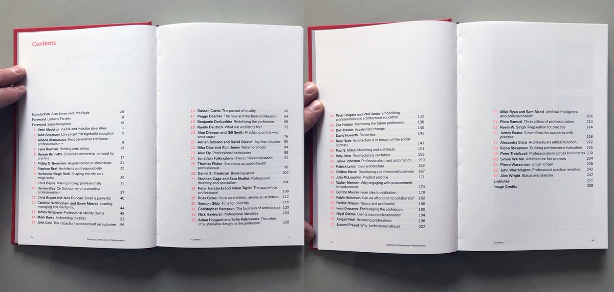 AlanJonesFRIBA's tweet photo. Our book "Defining Contemporary Professionalism; For architects in practice &amp; education" has arrived @RIBABookshops  &amp; into my hand.  63 contributions  - where will you start? A for @yemmsie Aladerun - or W for Wright - or home in on what is most relevant to you? #architectfirst https://t.co/FH5SASScqu