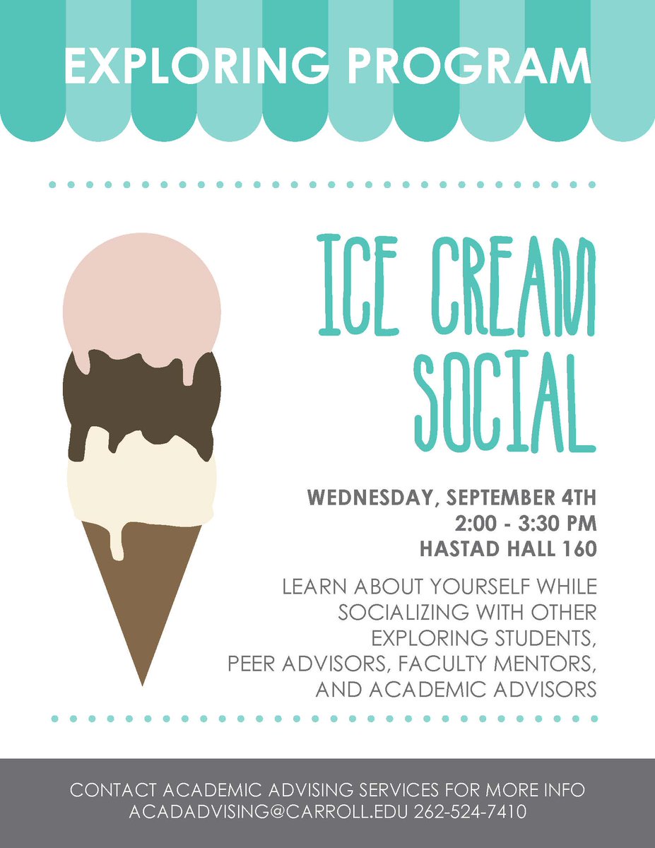 All are Welcome at our Exploring Program Ice Cream Social TOMORROW!! Come check it out!! #carrollu #CUExplore #FuturePio #PioSoc <a href="/CU_Advising/">CU AdvisingCenter</a>