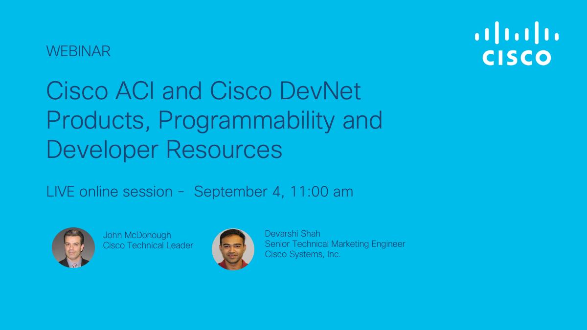 johnamcdonough's tweet photo. Cisco ACI and Cisco DevNet Webinar

Learn about Cisco ACI programmability &amp; Cisco #DevNet Developer resources!

Join @johnamcdonough and @devarshishah3 for a BrightTALK Webinar discussing those very topics.

Sep. 4th 2:00 Eastern / 11:00 Pacific

https://t.co/2OMJZTcuYs https://t.co/pgSytCqiH9