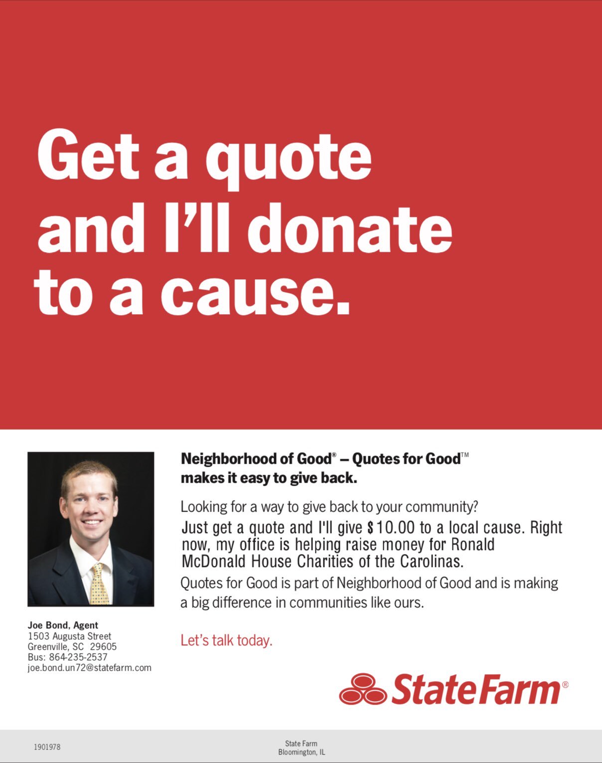 Joe Bond State Farm On Twitter Join Our Office This Month As We Team Up With Ronald Mcdonald House Charities Of The Carolinas With Our Quotes For Good Campaign Stop By Or