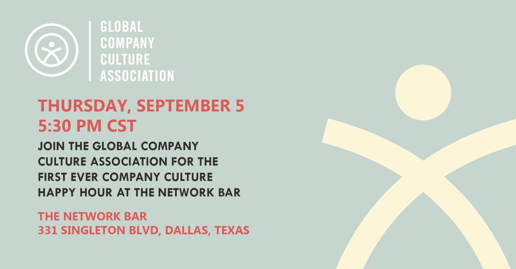 GCompanyCulture's tweet image. Join us this Thursday @TheNetworkBar September 5th at 5:30 PM CST 
Don't forget to RSVP
soo.nr/WYv5  

#jointheconversation #companyculture #workevolution #GCCA #TheNetworkbar #Dallas #companyculture #Culture #Workflow #companyculturemagazine #employeeengagement