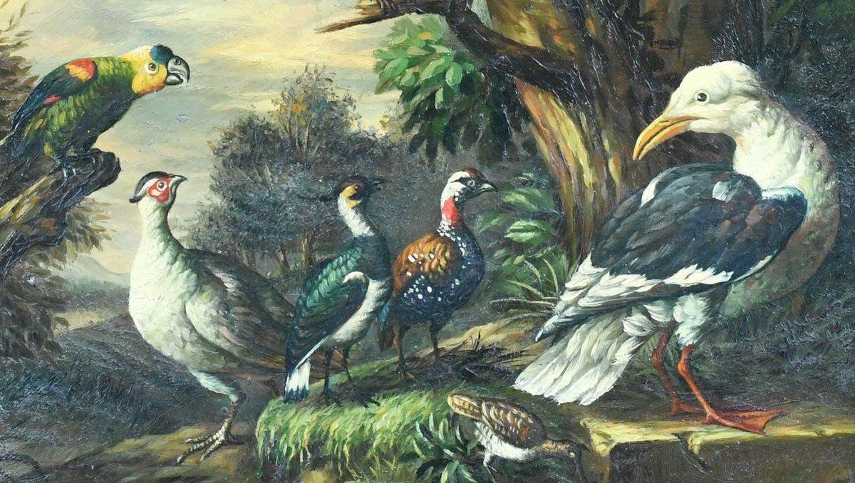 ClarsAuction's tweet photo. A little birdy told me this is going to be our best September sale yet! Flock to Clars on the 15th of September to bid on this oil painting by a follower of Tobias Stranover. 🐦🦆🐤
#clars #auctiongallery #tobiasstranover #czechart #fineart #oilonpanel #painting #birds https://t.co/DQM2FVId20