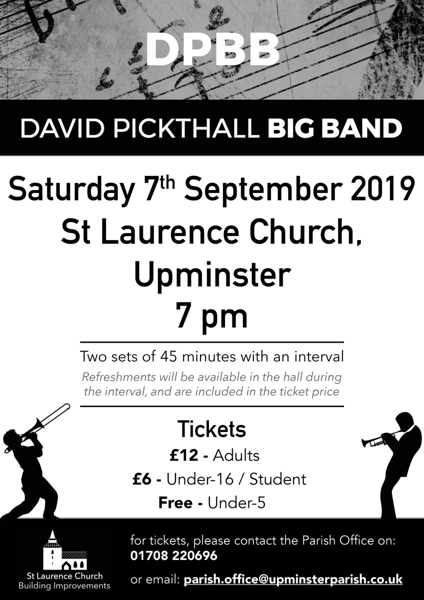 UpminsterParish's tweet photo. Join us this Saturday as the David Pickthall Big Band provide an evening of music. 7pm start. https://t.co/2uZq2ewqvR