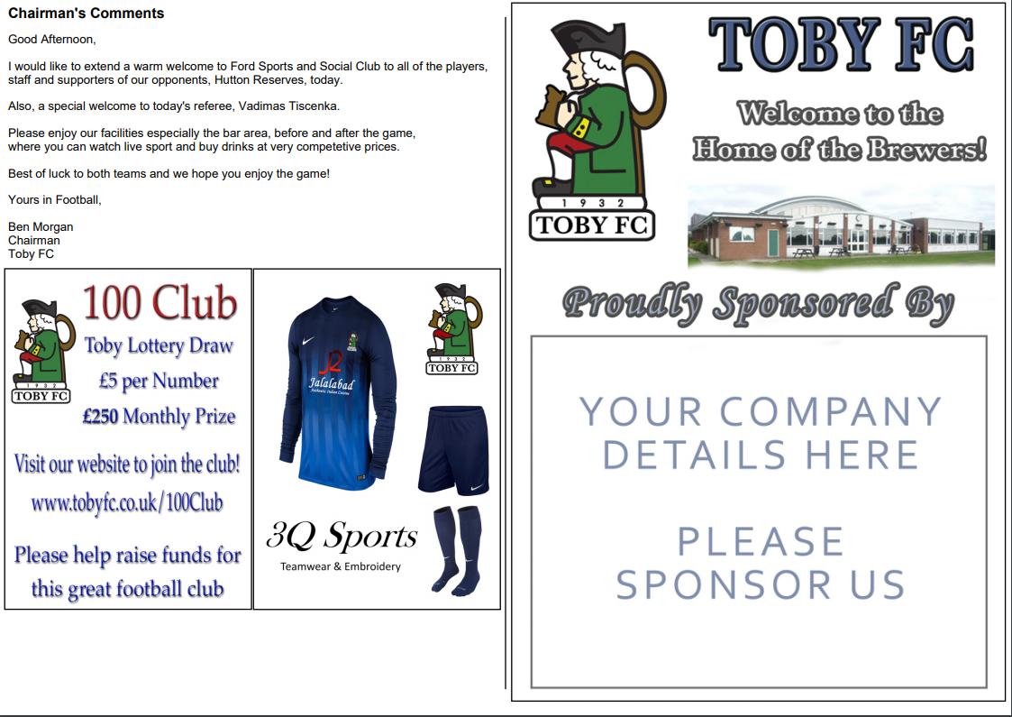 TobyFC_'s tweet image. I just generated a digital programme for Saturdays game against @huttonfc using @ProgrammeWizard.  It's really easy and pulls your data from the FullTime website, so you dont need to input anything.  Plus they've made it free for @EOFL teams to trial the service.